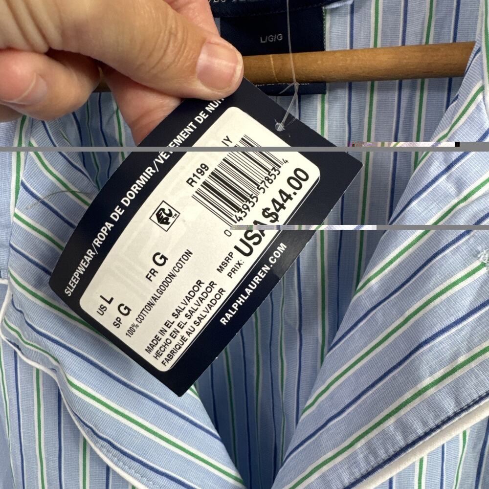 Polo Ralph Lauren Sleepwear Button Front Pajama Shirt Blue Stripe sz L - Picture 5 of 8